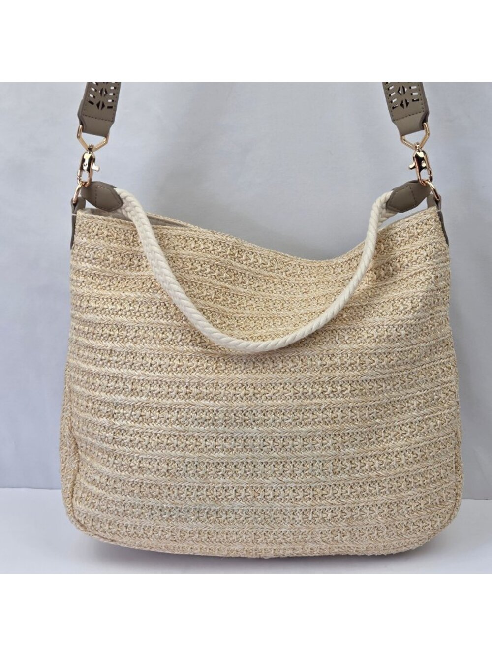 Stella & Dot Ellie Hobo Tote Bag (Convertible) Cream & Gold
